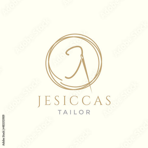 letter J with yarn needle tailor logo design vector graphic symbol icon illustration creative idea