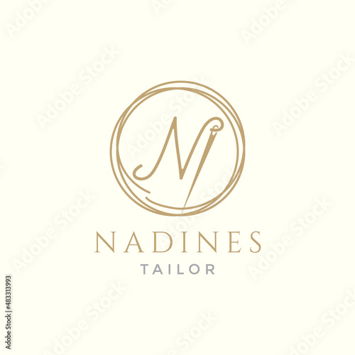 letter N with yarn needle tailor logo design vector graphic symbol icon illustration creative idea