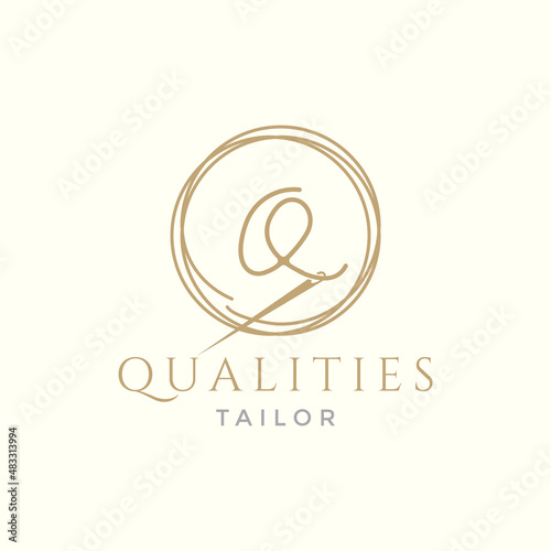 letter Q with yarn needle tailor logo design vector graphic symbol icon illustration creative idea
