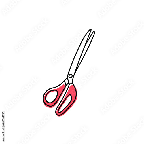 Scissors isolated on a white background. Vector illustration. Line art with color.
