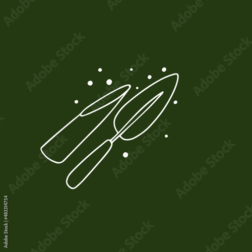 Shovel for potted plants isolated on a white background. Vector illustration. Line art. Tiny garden collections