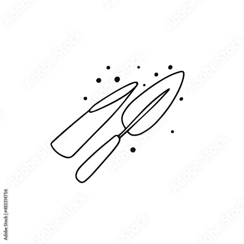 Shovel for potted plants isolated on a white background. Vector illustration. Line art. Tiny garden collections