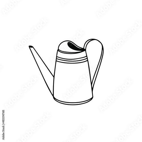 Watering can for flowers isolated on a white background. Vector illustration. Line art.