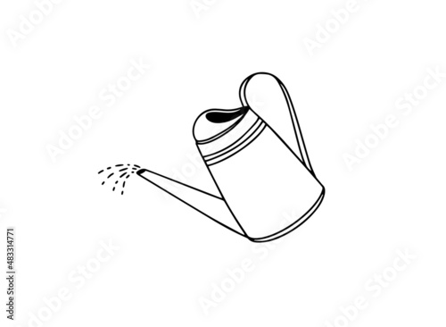 Watering can for flowers isolated on a white background. Line art. photo