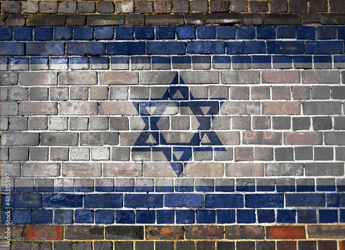 Israel flag on a brick wall background
