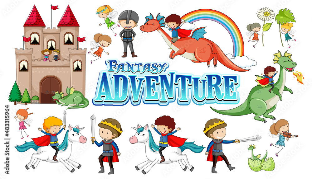 Naklejka premium Set of fairy tales cartoon characters