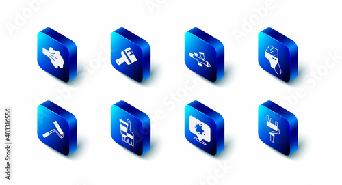 Set Paint brush, spray gun, Car painting, roller, Tube with and, and icon. Vector