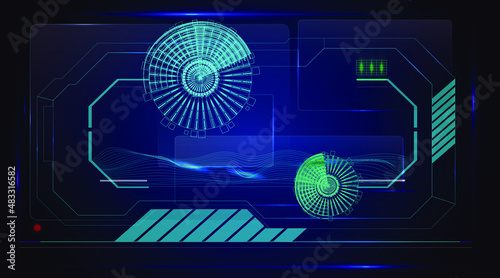 Scientific fiction screen device. Futuristic computer display monitor. Hi tech style wallpaper.