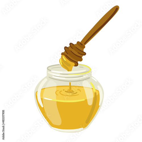 Vector jar of honey. Yellow honey in a glass jar, vector illustration. 