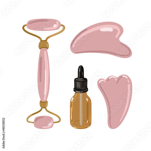 Gua sha massage rollers. Items for face massage and beauty procedures. 