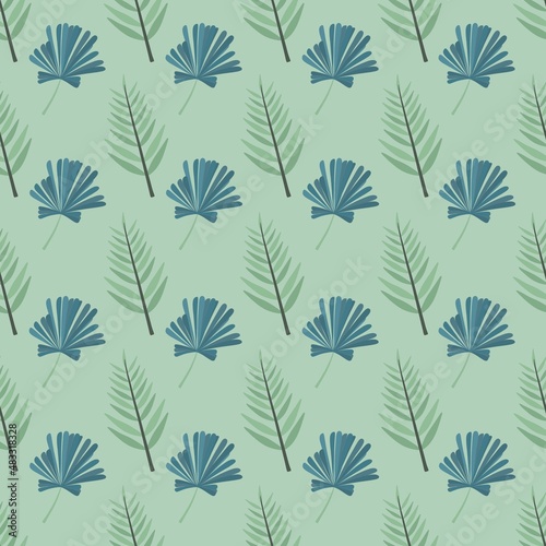 simple cute floral pattern - beautiful leaves of a plant on a green background