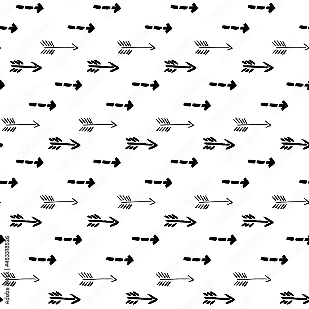 Fototapeta premium Seamless hand drawn pattern with different spots. Abstract arrow strokes texture for fabric, paper, textile, apparel. Vector illustration