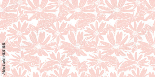 Pale pink floral seamless pattern, Flowers background, Vector illustration