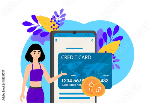 Flat design vector colored illustration concept for mobile banking and online payment isolated on bright background