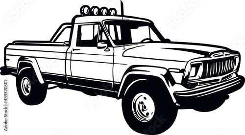 Classic Truck, Muscle car, Classic car, Stencil, Silhouette, Vector Clip Art - Truck 4x4 Off Road - Offroad car for tshirt and emblem