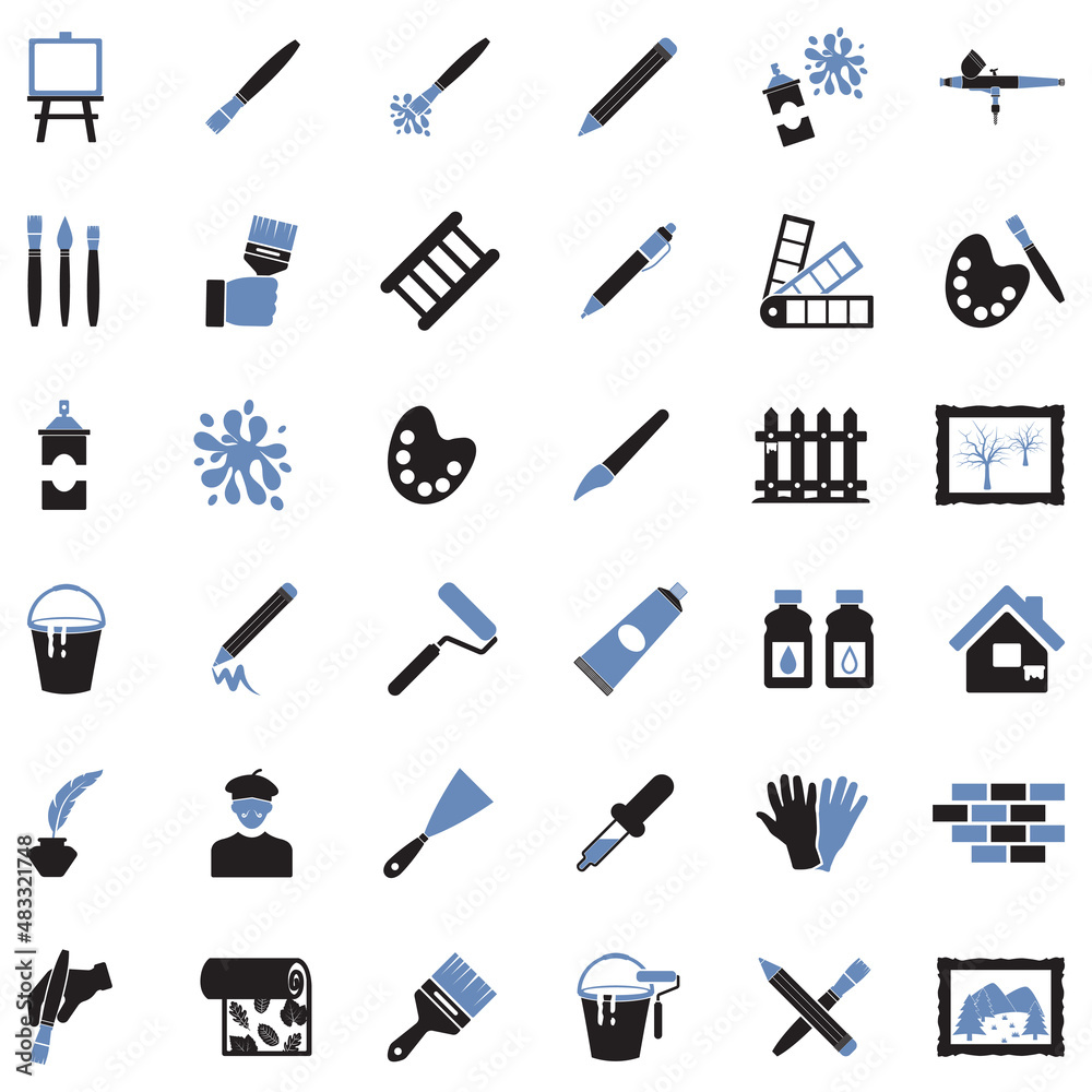 Drawing And Painting Icons. Two Tone Flat Design. Vector Illustration. Drawing And Painting Icons. Two Tone Flat Design. Vector Illustration.