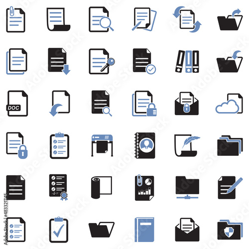 Documents Icons. Two Tone Flat Design. Vector Illustration.
