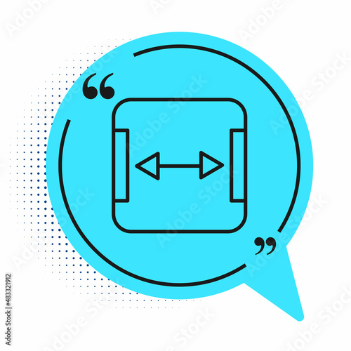 Black line Area measurement icon isolated on white background. Blue speech bubble symbol. Vector