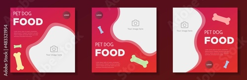 Pet dog food social media post, banner set, nutrition for dogs advertisement concept, pet care service marketing square ad, abstract print, isolated