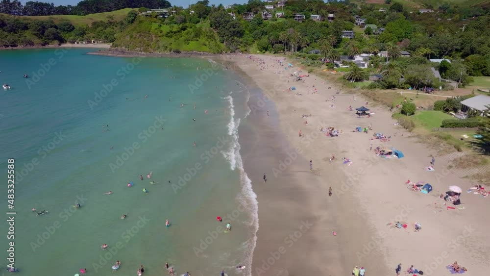 Aerial: Palm beach, Waiheke Island, New Zealand Aerial: Palm beach, Waiheke Island, New Zealand