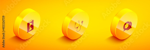 Set Isometric X-ray shots, Stethoscope and Dialogue with the doctor icon. Vector