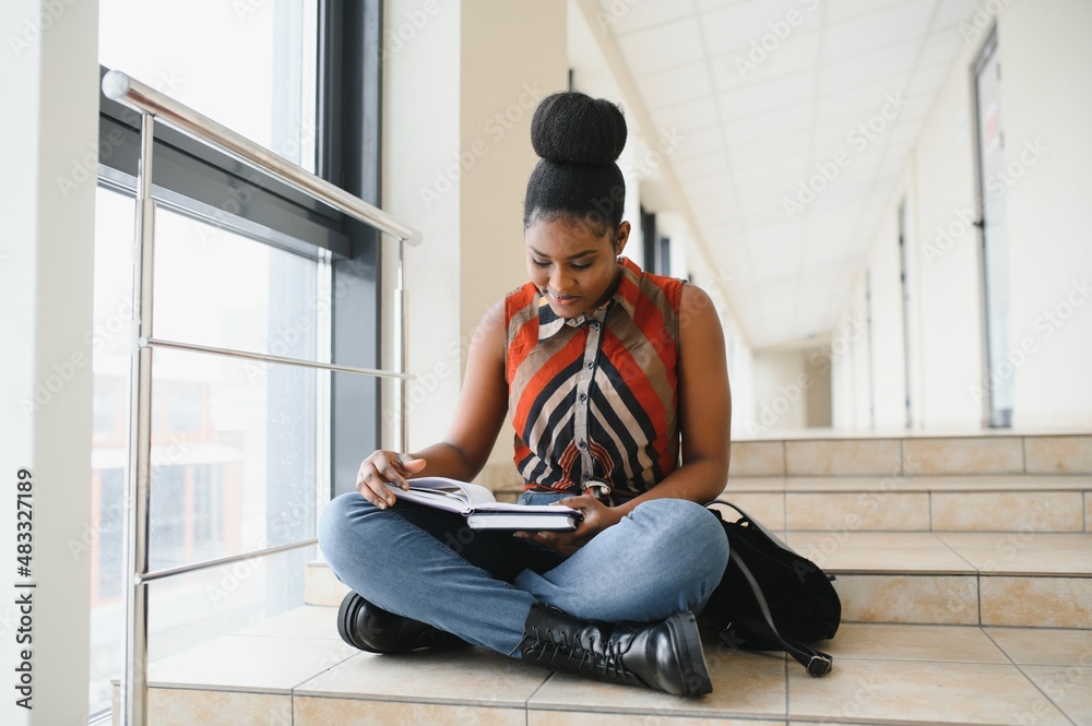 pretty african american university student closeup pretty african american university student closeup