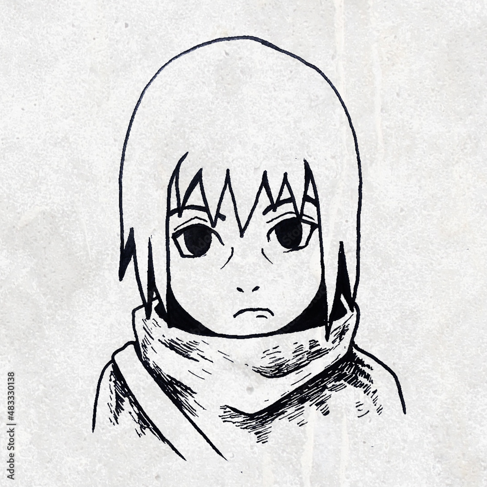 Itachi uchiha sketch original drawing on paper Stock Illustration