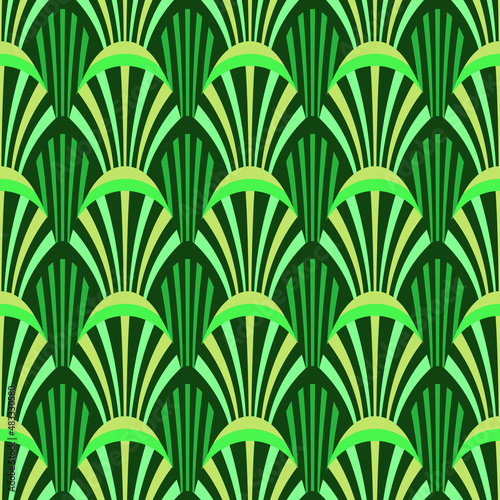 Luxurious vintage seamless pattern in Art Deco style. background. Perfect background gold and green Fans for greetings cards  invitations  wallpaper  fabrics print  posters  wrapping  pack paper. 