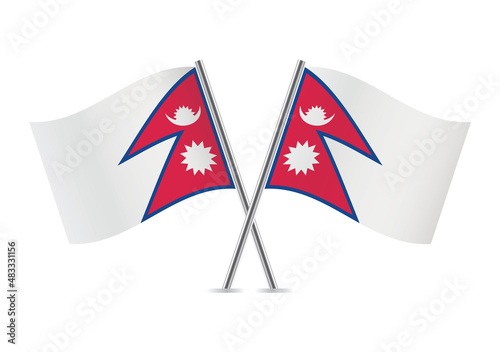 Nepal flags. Nepalese flags isolated on white background. Federal Democratic Republic of Nepal flags. Vector icon set. Vector illustration. 