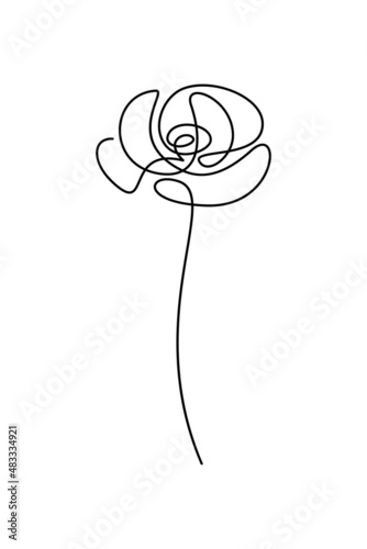 Abstract flower in continuous line art drawing style. Doodle flower. Minimalist black linear design isolated on white background. Vector illustration