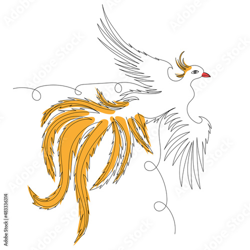 phoenix bird one line drawing ,vector, isolated