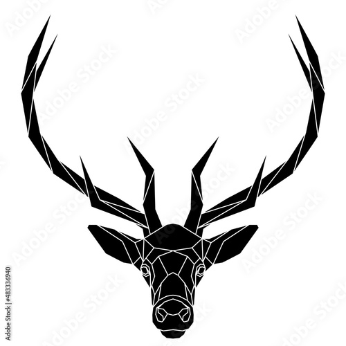 The black geometric head of deer. Polygonal abstract elk animal. Vector illustration. © ad_stock