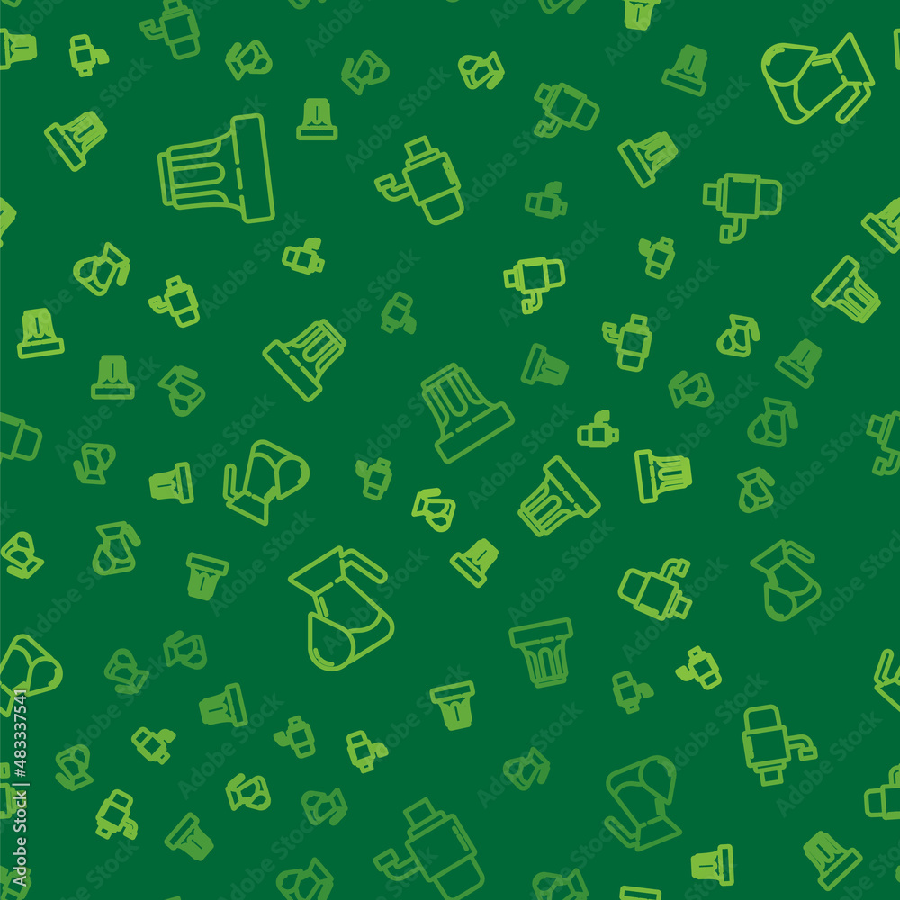 Set line Glass with water, Jug glass and Mechanical pump for on seamless pattern. Vector