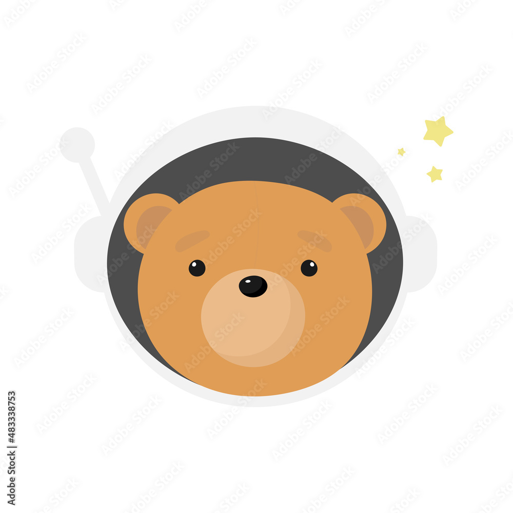 Fototapeta premium Cute Bear Cosmonaut in cartoon style. Vector illustration. For kids stuff, card, posters, banners, children books, printing on the pack, printing on clothes, fabric, wallpaper, textile or dishes.