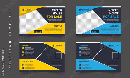 Postcard design template. Postcard real estate, business postcard, postcard template, post card, postcard layout. Postcards design template