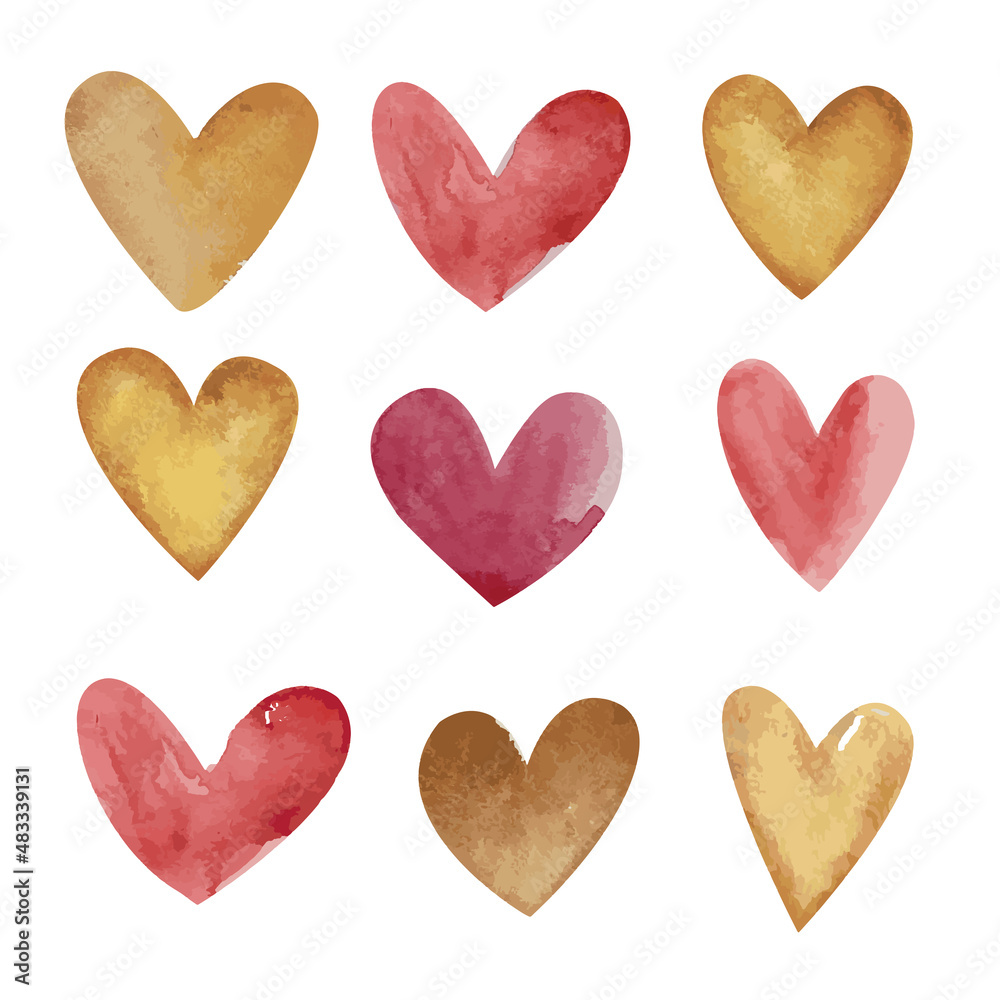 Set of beige and red hearts for valentine's day. Vector illustration