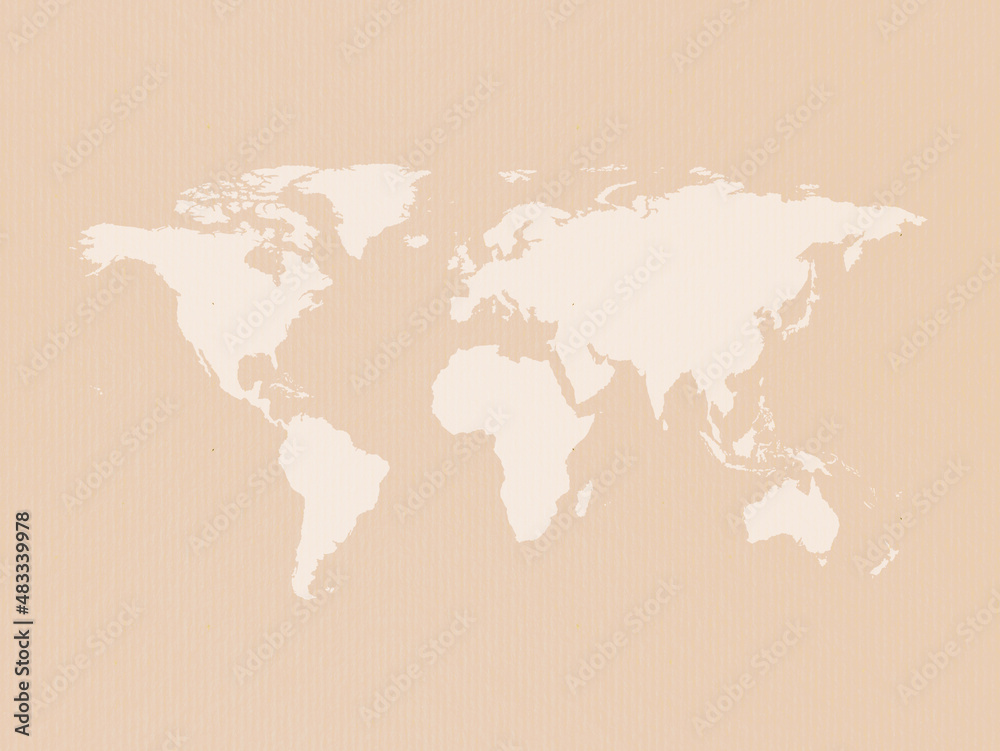 World map with continent. Pastel orange watercolor background.	