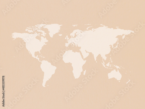 World map with continent. Pastel orange watercolor background. 