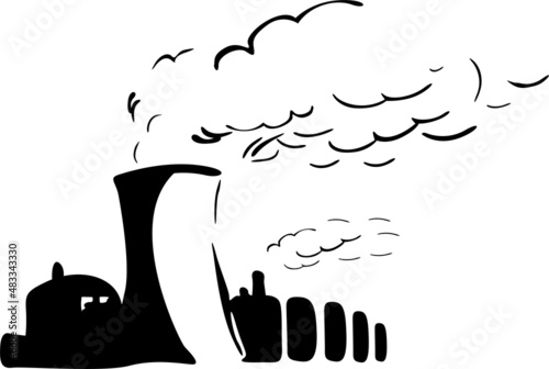 The steelworks factory has many chimneys from which smoke escapes
