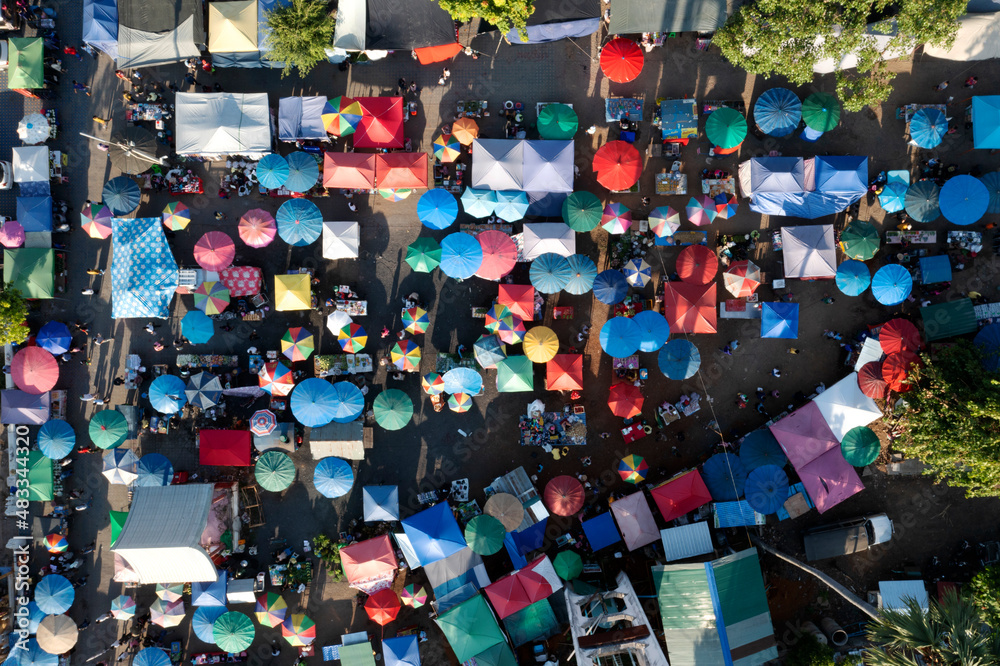 Aerial view Market on the evening from above in Thailand.  