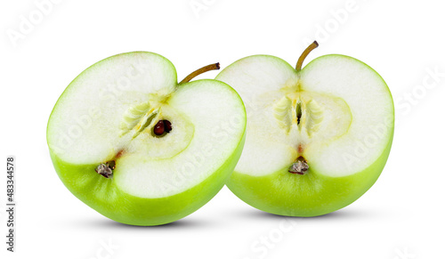 half green apple isolated on white