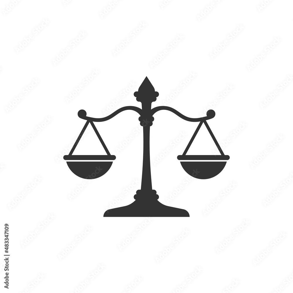 Scales icon in flat style. Libra vector illustration on isolated background. Mass comparison sign business concept. Scales icon in flat style. Libra vector illustration on isolated background. Mass comparison sign business concept.