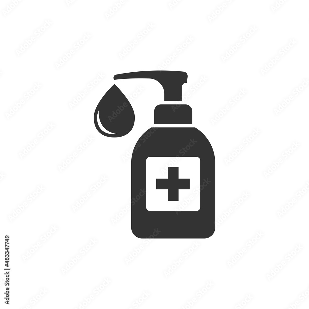 Hand sanitizer icon in flat style. Antiseptic bottle vector illustration on isolated background. Disinfect gel sign business concept. Hand sanitizer icon in flat style. Antiseptic bottle vector illustration on isolated background. Disinfect gel sign business concept.