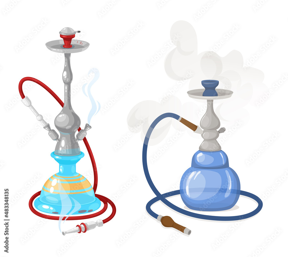 Modern hookah with smoke and steam, smoke and fruit flavors.