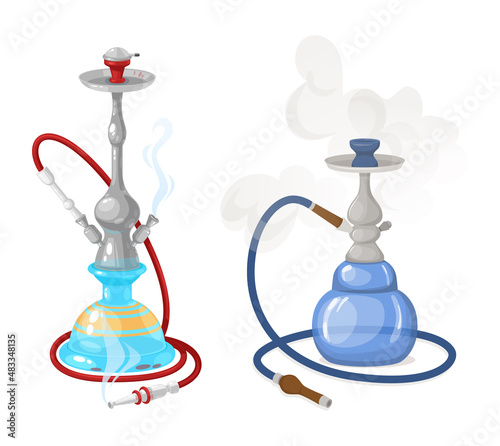 Modern hookah with smoke and steam, smoke and fruit flavors.