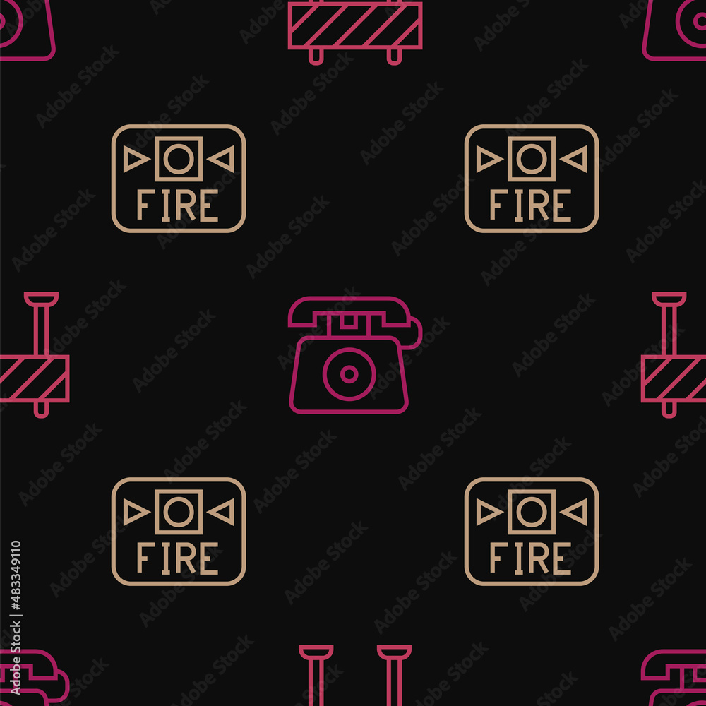 Set line Road barrier, Fire alarm system and Telephone call 911 on seamless pattern. Vector Set line Road barrier, Fire alarm system and Telephone call 911 on seamless pattern. Vector