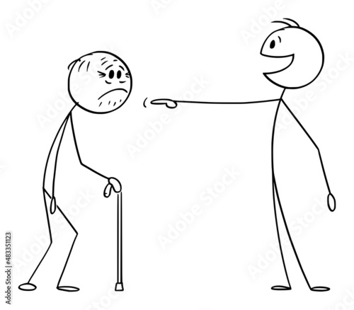 Fotografija Young Person Mocking or Ridiculing Old Person, Laughing and Pointing at Senior,