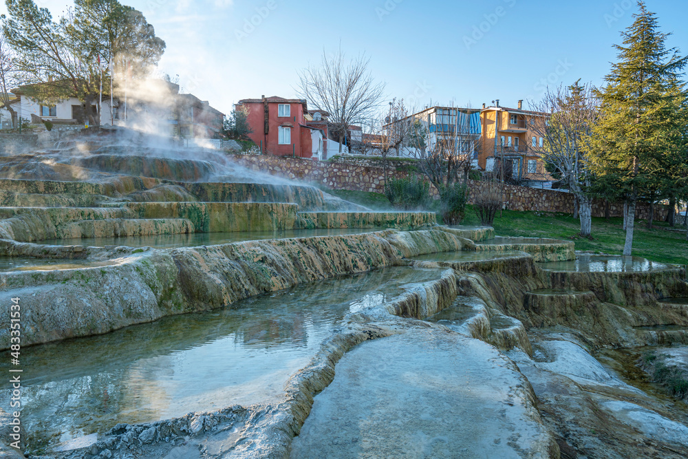 Karahayit Red Springs are a separate spring water with its own unique combination of minerals which has led to this water to flow out in a red colour leaving behind a rust coloured travertine, Denizli