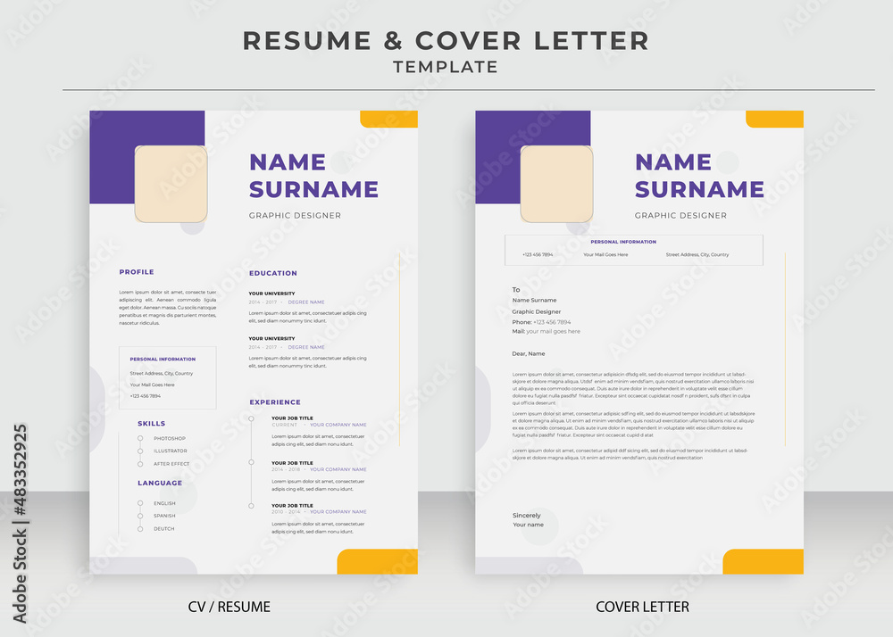 Resume and Cover Letter Template, Minimalist resume cv template, Cv professional jobs resume