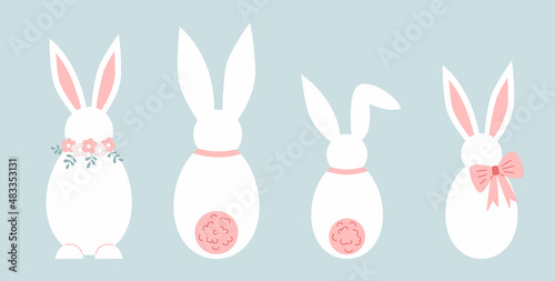 Set of easter white bunnies